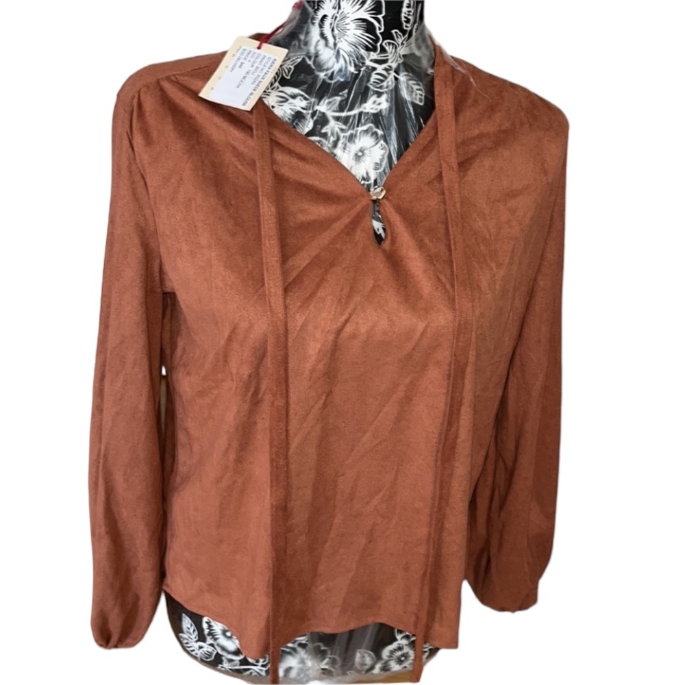 Raga size small brown faux suede long sleeve peasant style NWOT